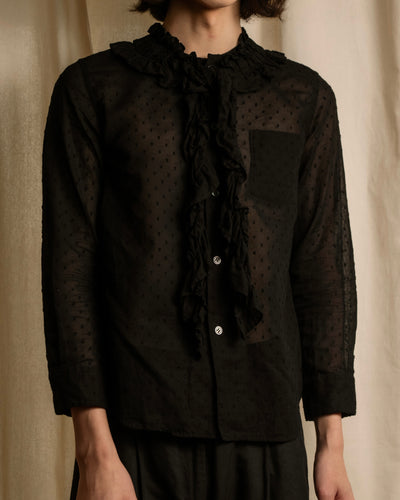 "tricot COMME des GARCONS"  80's Tiered ruffle design, dotted sheer blouse