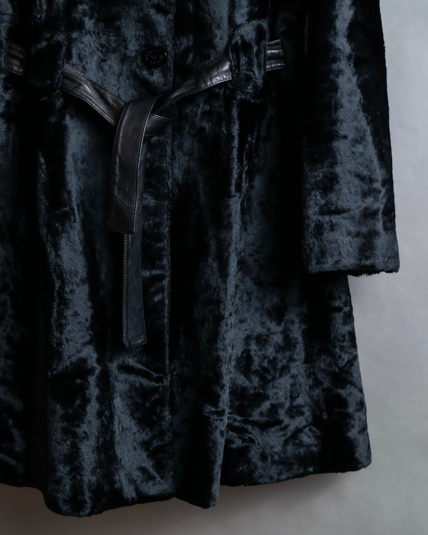 "EMPORIO ARMANI"  Leather belted design velour mid length gown coat