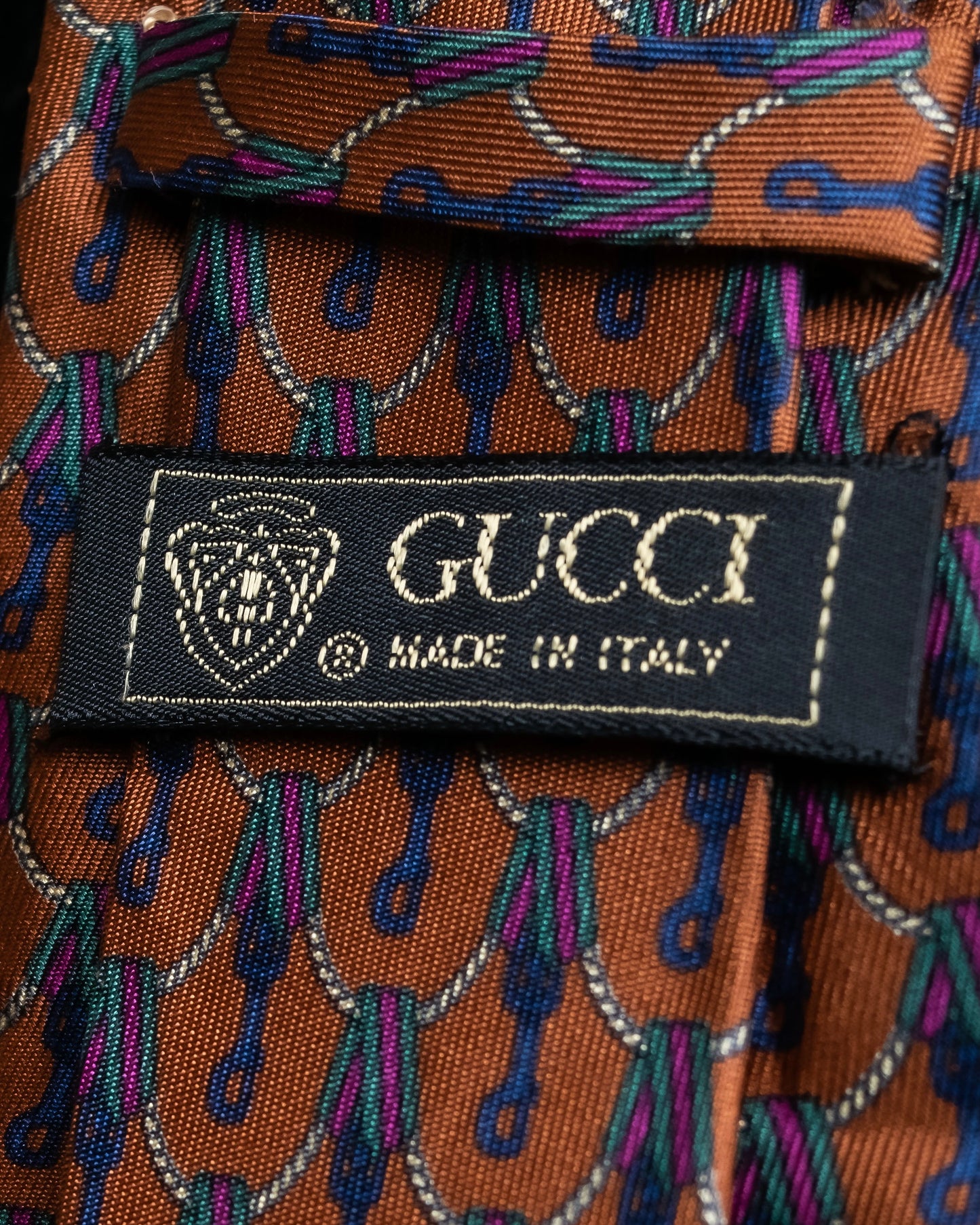 "GUCCI" Horsebit & GG pattern silk neck tie