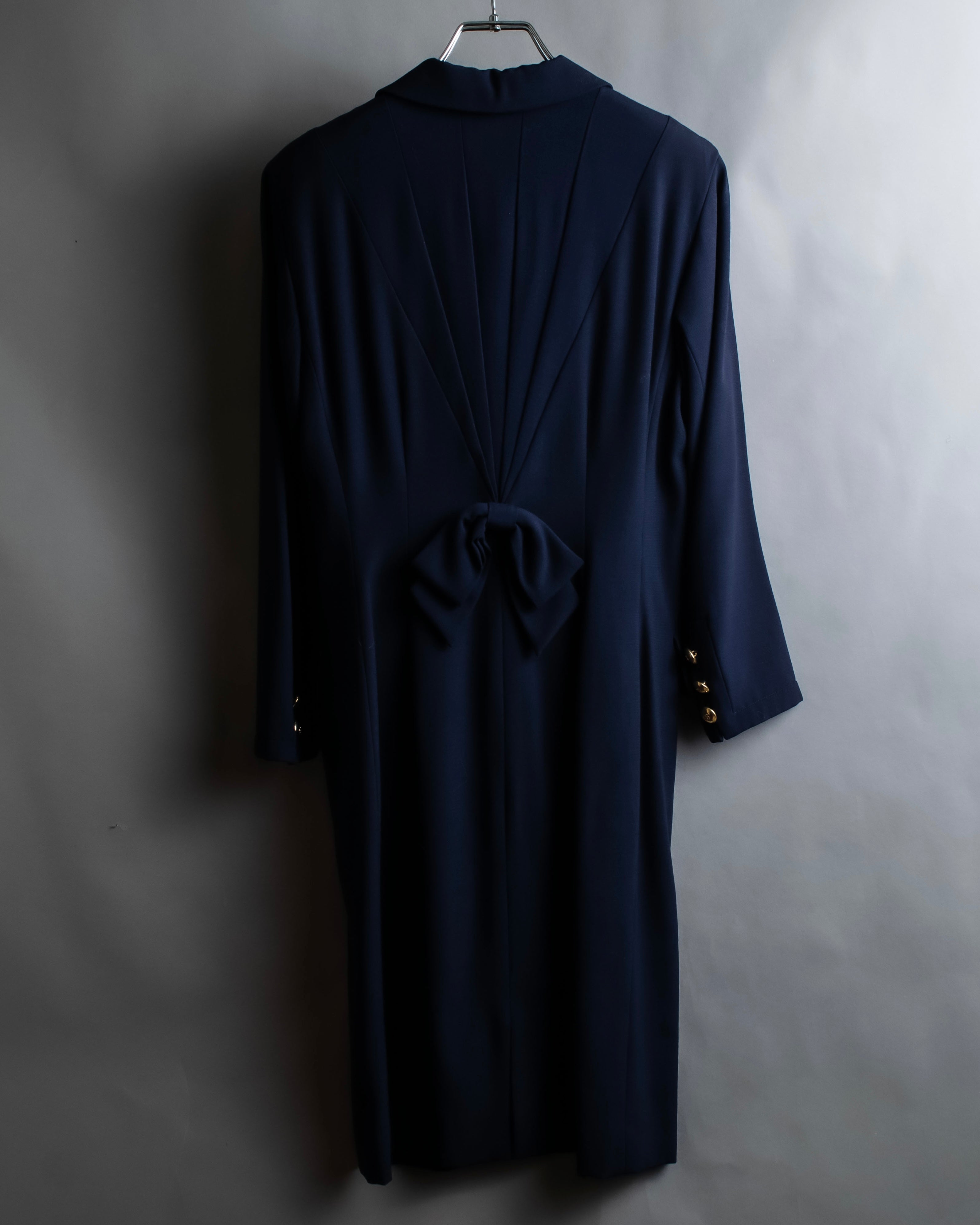 BALENCIAGA - Dress - Navy - Size 9 - Gold Button Design, Collared, Long Sleeves MOOD BALENCIAGA - Dress - Navy - Size 9 - Gold Button Design, Collared, Long Sleeves MOOD