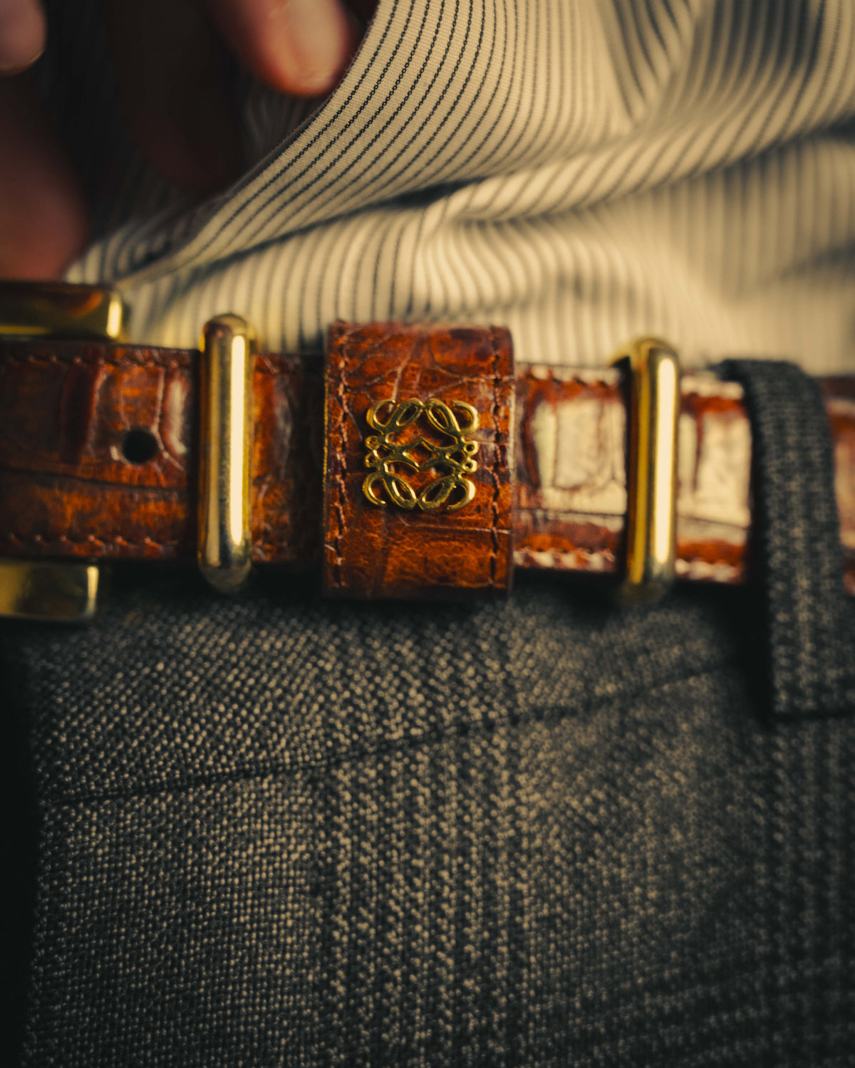 -SPECIAL- “LOEWE” 80’s-90’s Crocodile pattern anagram leather belt