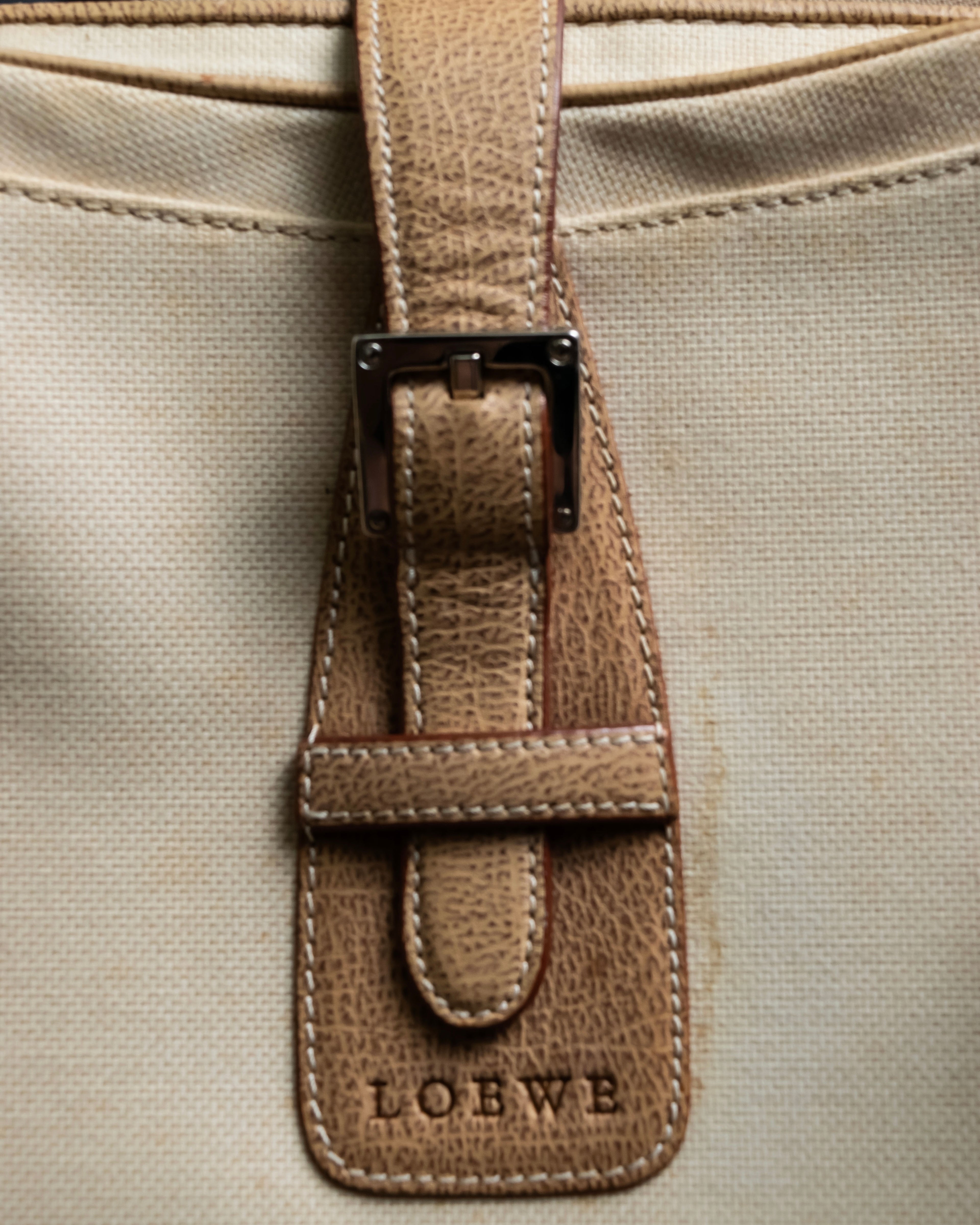 “LOEWE” Leather belted design bicolor handbag