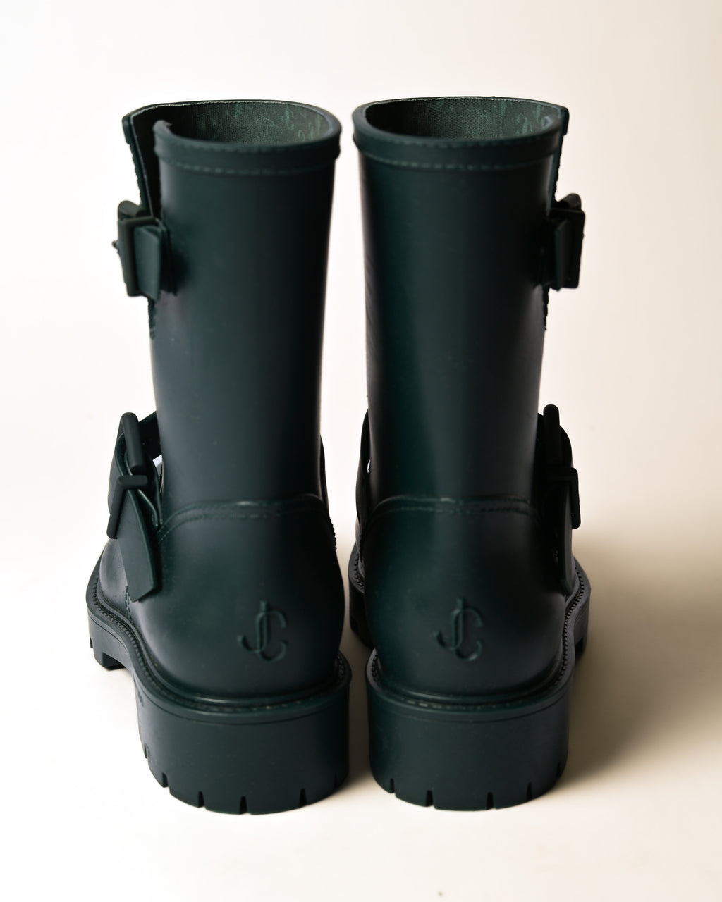 JIMMY CHOO/ Belts Detailed Rubber Rain Boots Dark Green