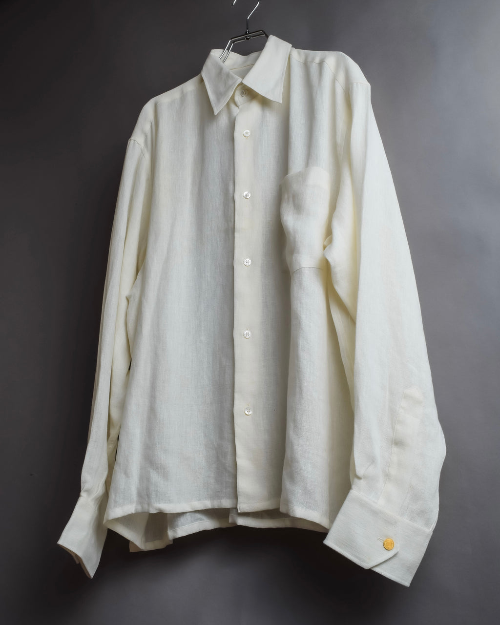"HERMES" Detachable collar linen shirt