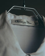 -SPECIAL- "Christian Dior" 00's-10's Embellished shield crest striped ruched sleeve shirt