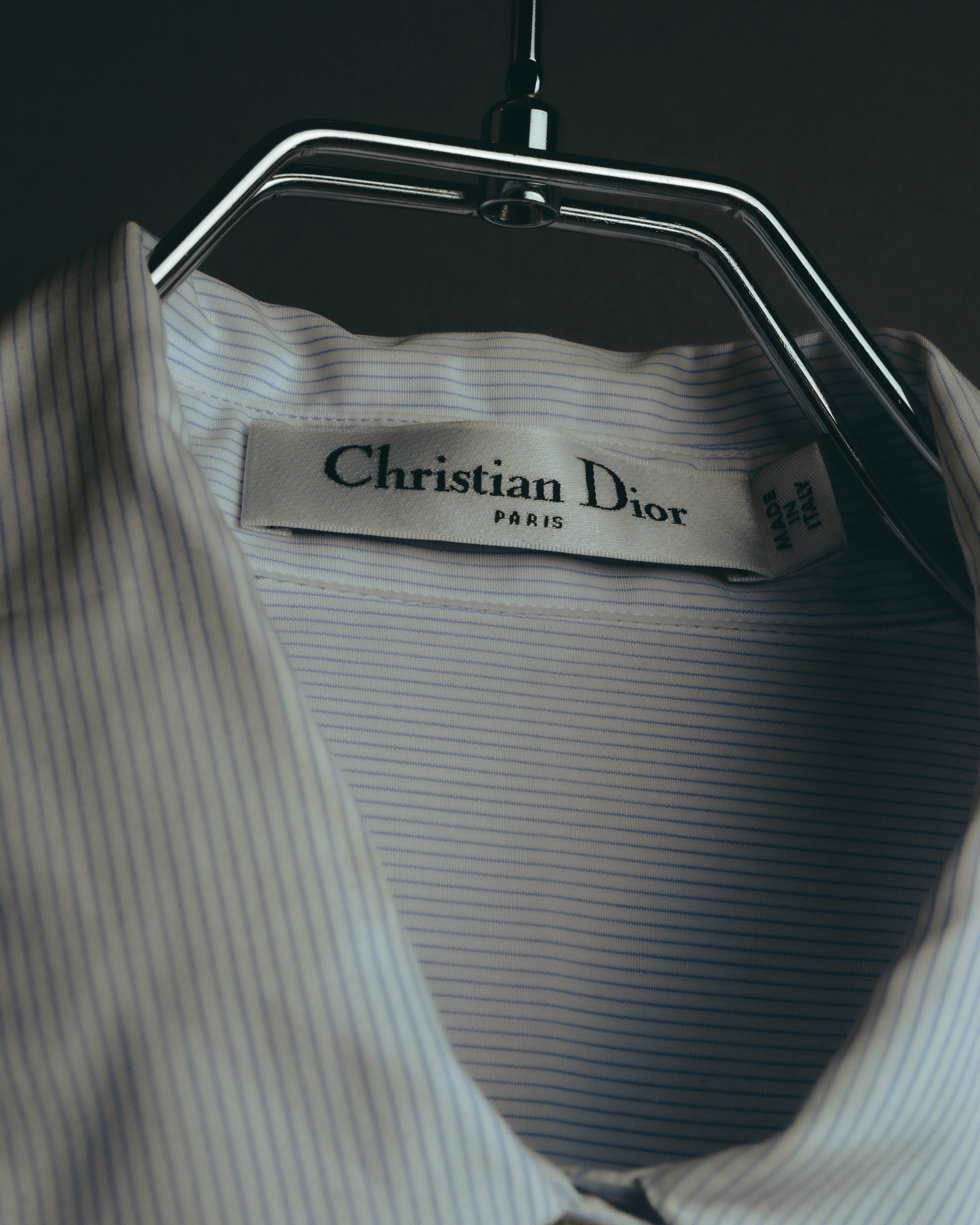 -SPECIAL- "Christian Dior" 00's-10's Embellished shield crest striped ruched sleeve shirt