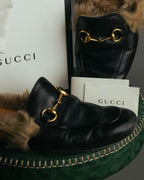 "GUCCI" 2010's Fur lined horsebit backless loafer
