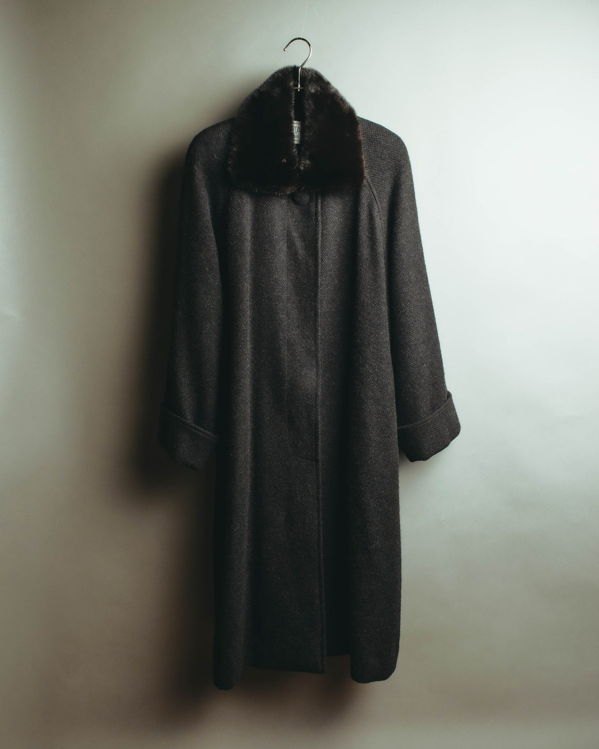 "ICRISTALLI" 80's-00's fur-collar cashmere long coat