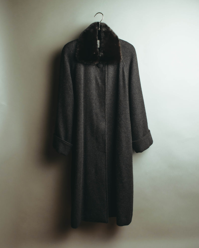 "ICRISTALLI" 80's-00's fur-collar cashmere long coat
