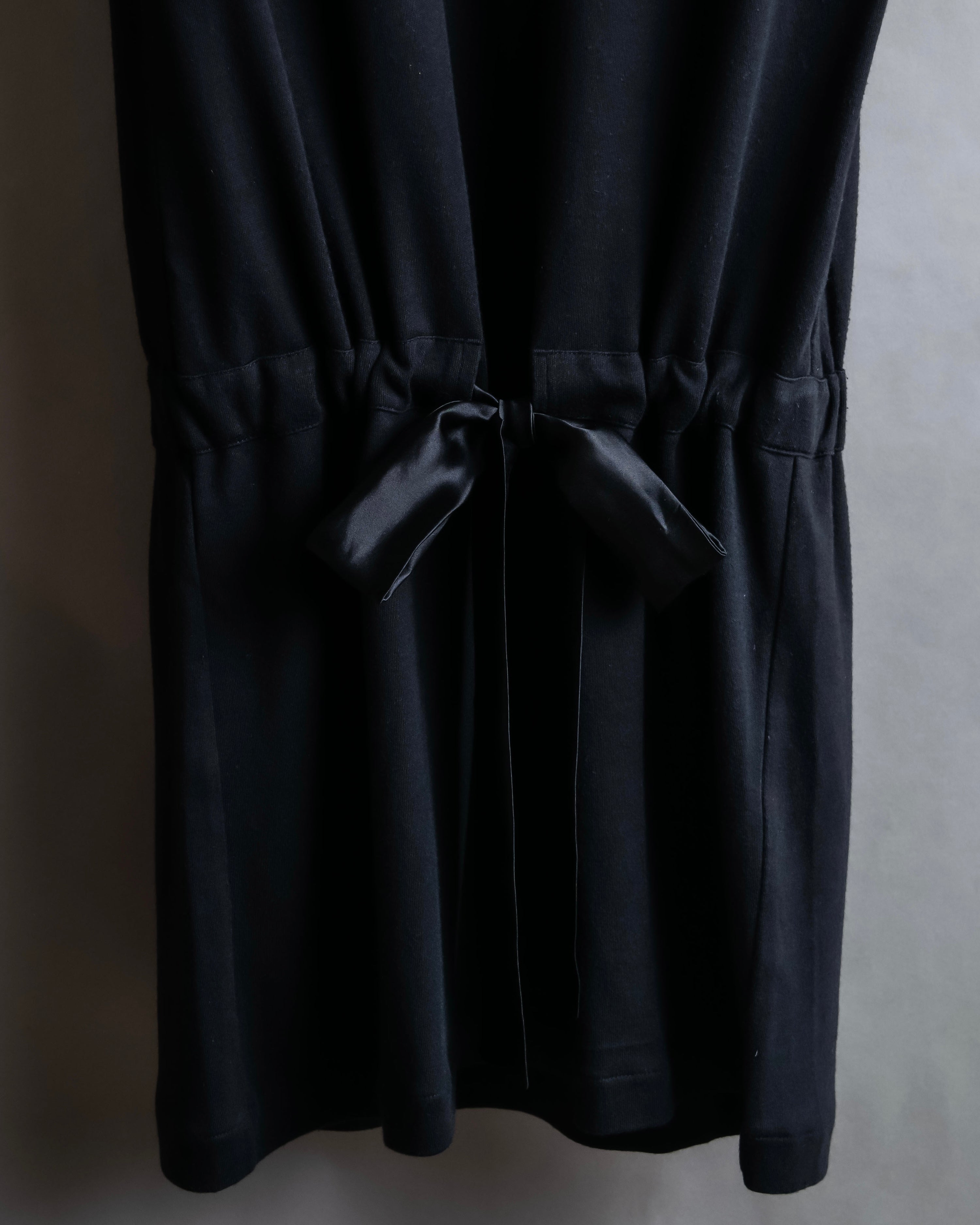 "Christian Dior" Satin ribbon waist detail hooded dress