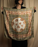 "BURBERRYS" Rose motif layered check pattern silk scarf