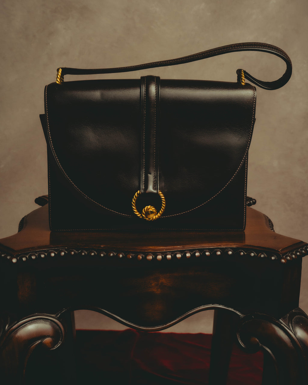 -SPECIAL- "HERMES" 50's Vintage box calf leather shoulder bag