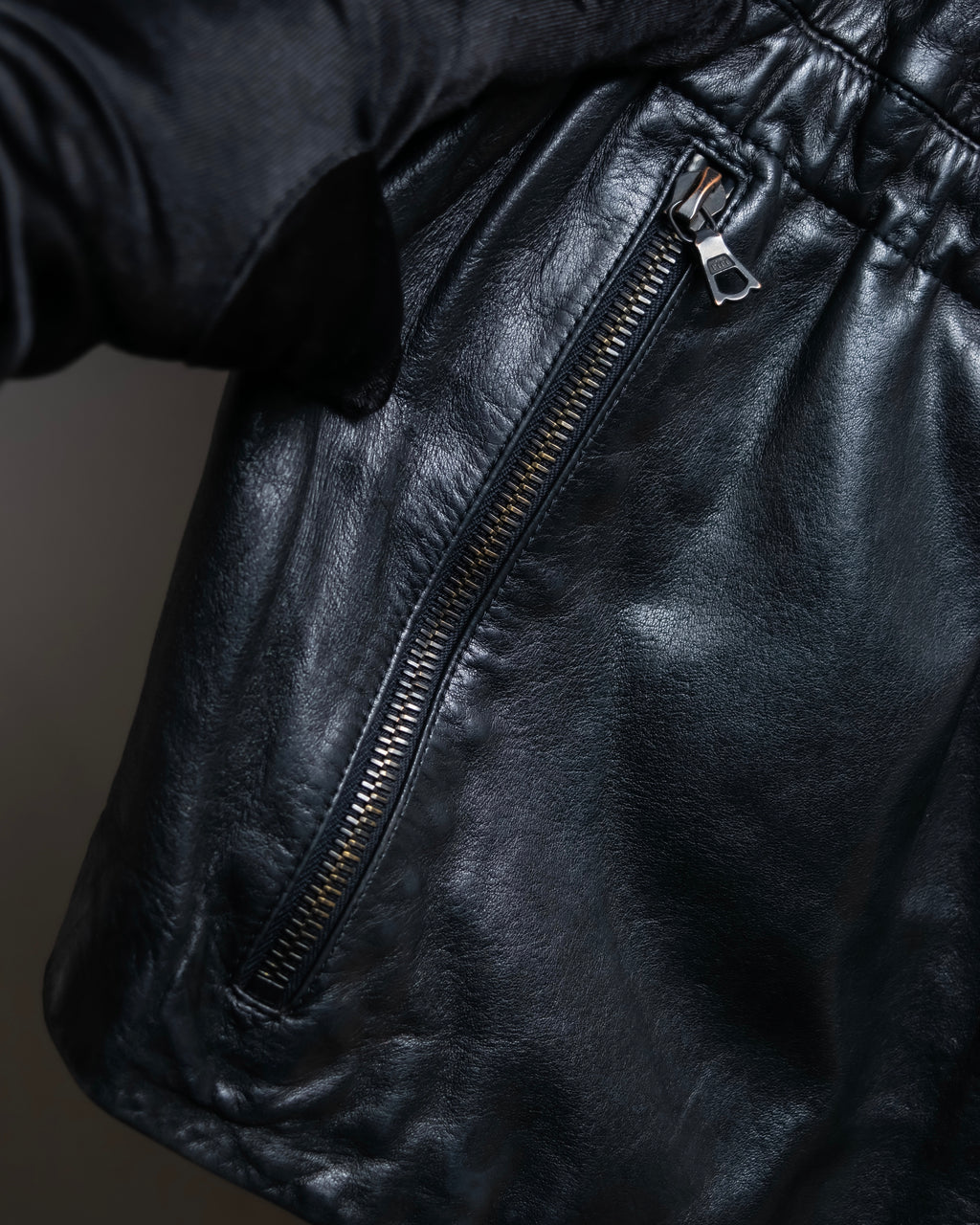 "Claude Montana" Drawcord detail stand-up collar leather blouson