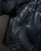 "Claude Montana" Drawcord detail stand-up collar leather blouson