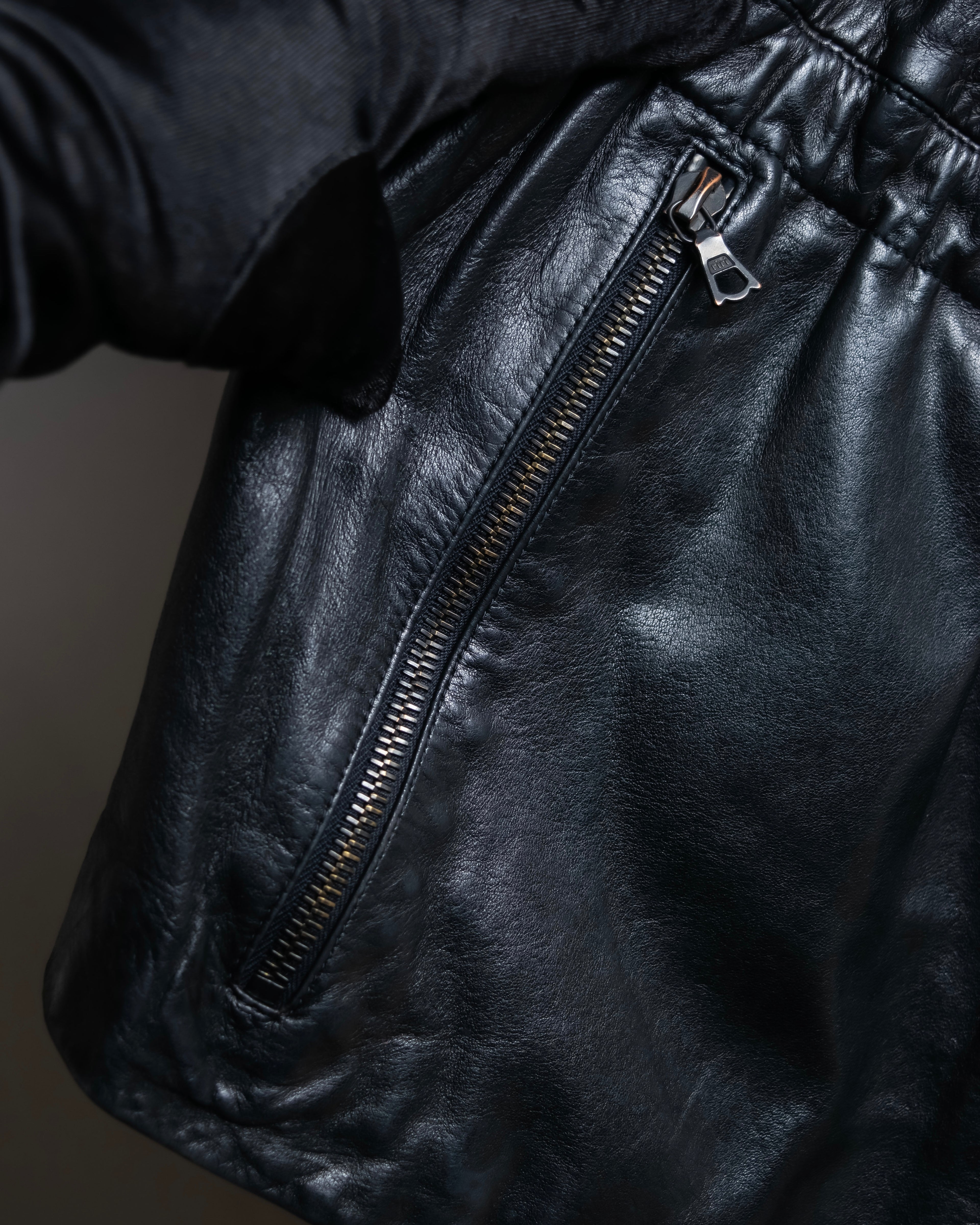 "Claude Montana" Drawcord detail stand-up collar leather blouson