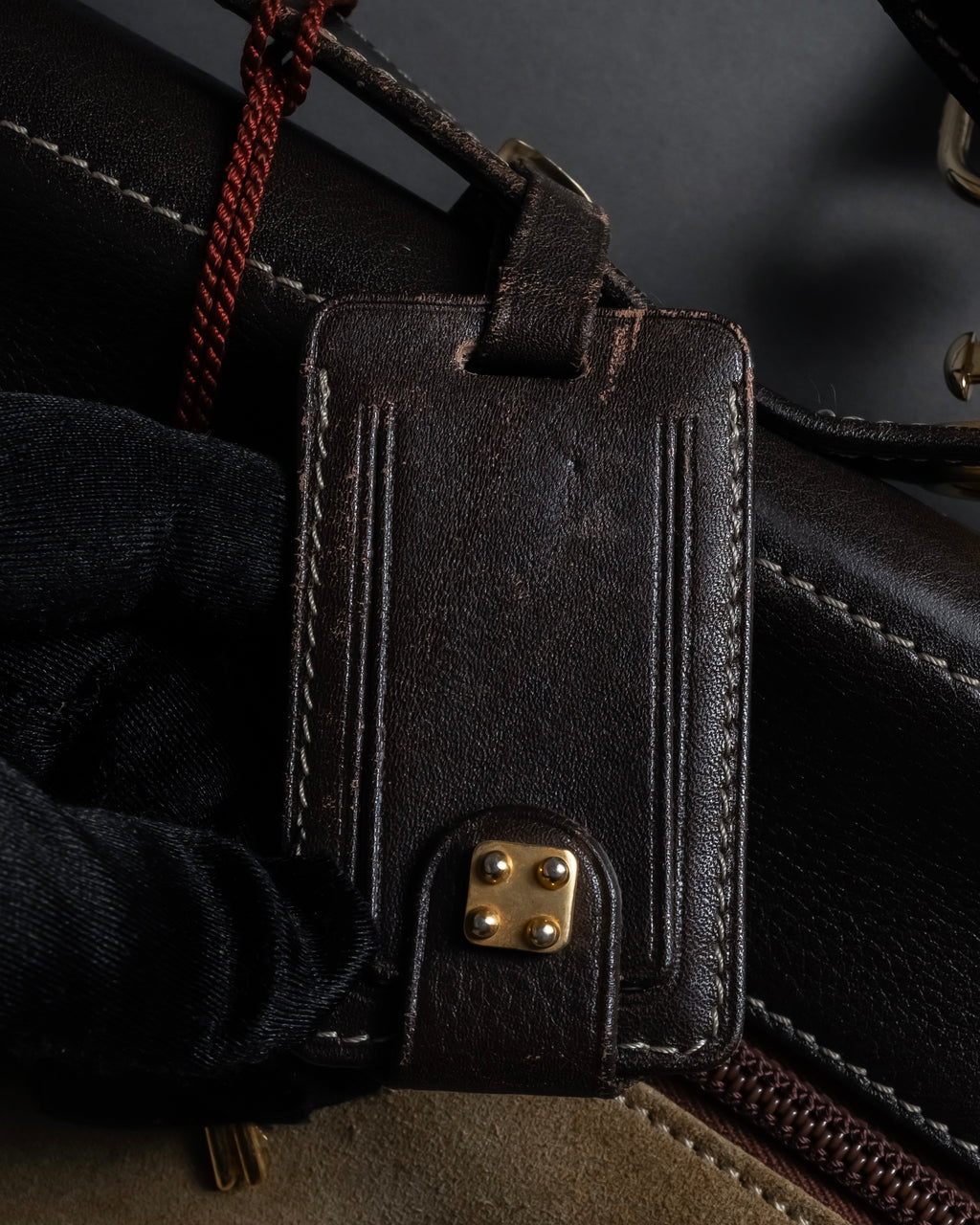 "LOEWE" 80's-90's Logo engraved suede leather combination business bag