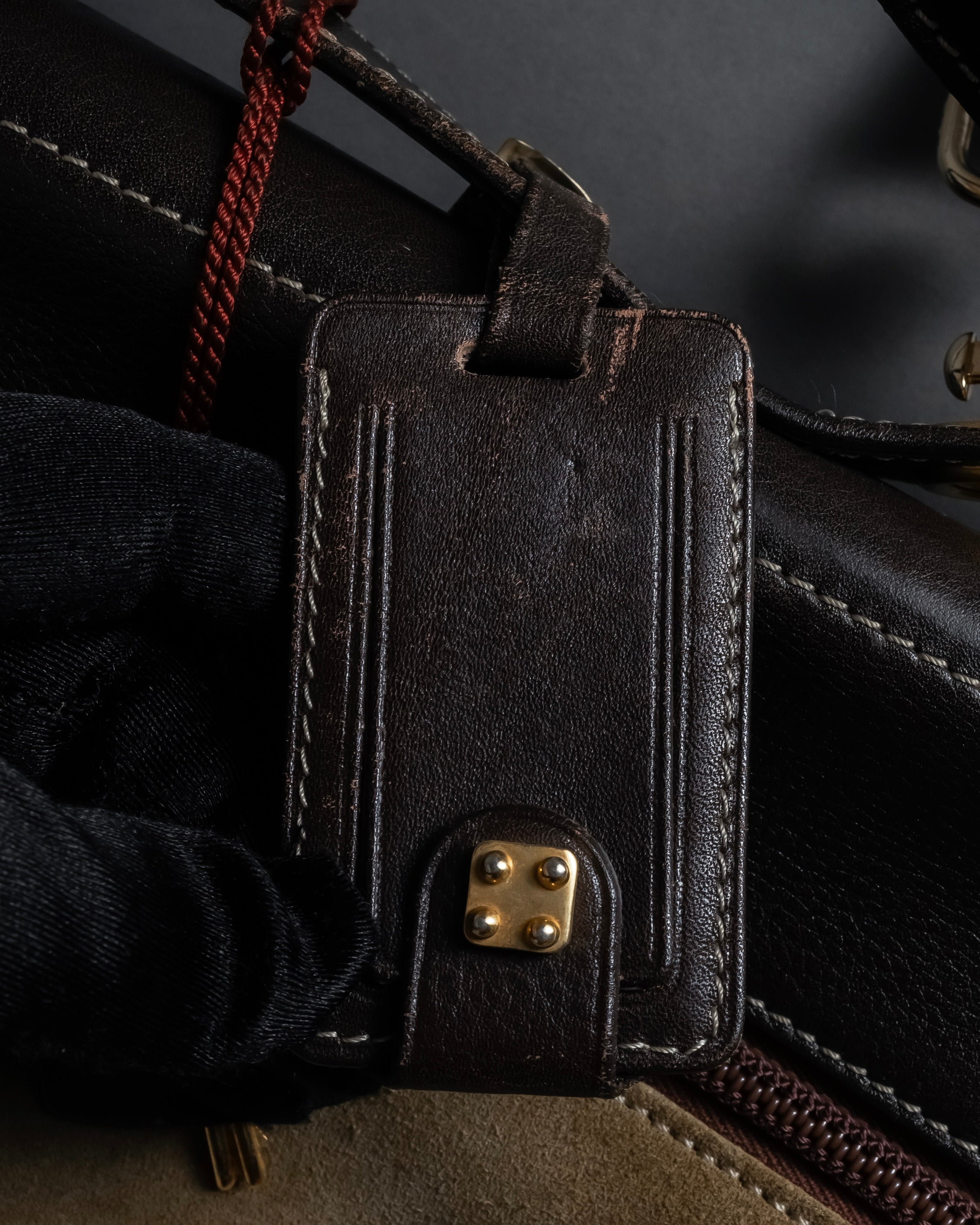 "LOEWE" 80's-90's Logo engraved suede leather combination business bag