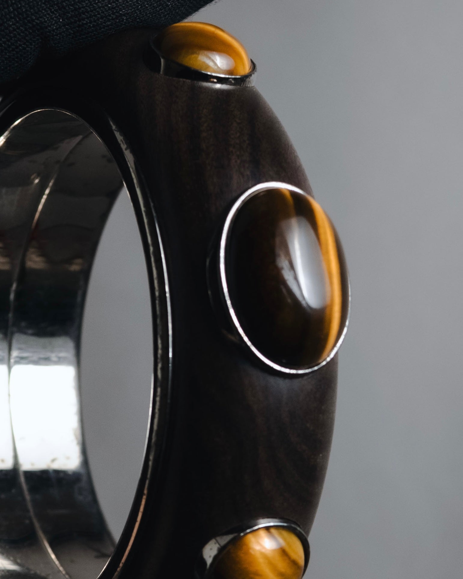 "Bottega Veneta" 2006-2012 ebony and sterling silver tiger eye bangle