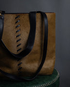 "YVES SAINT LAURENT" Hand-stitched design hair calf leather tote bag
