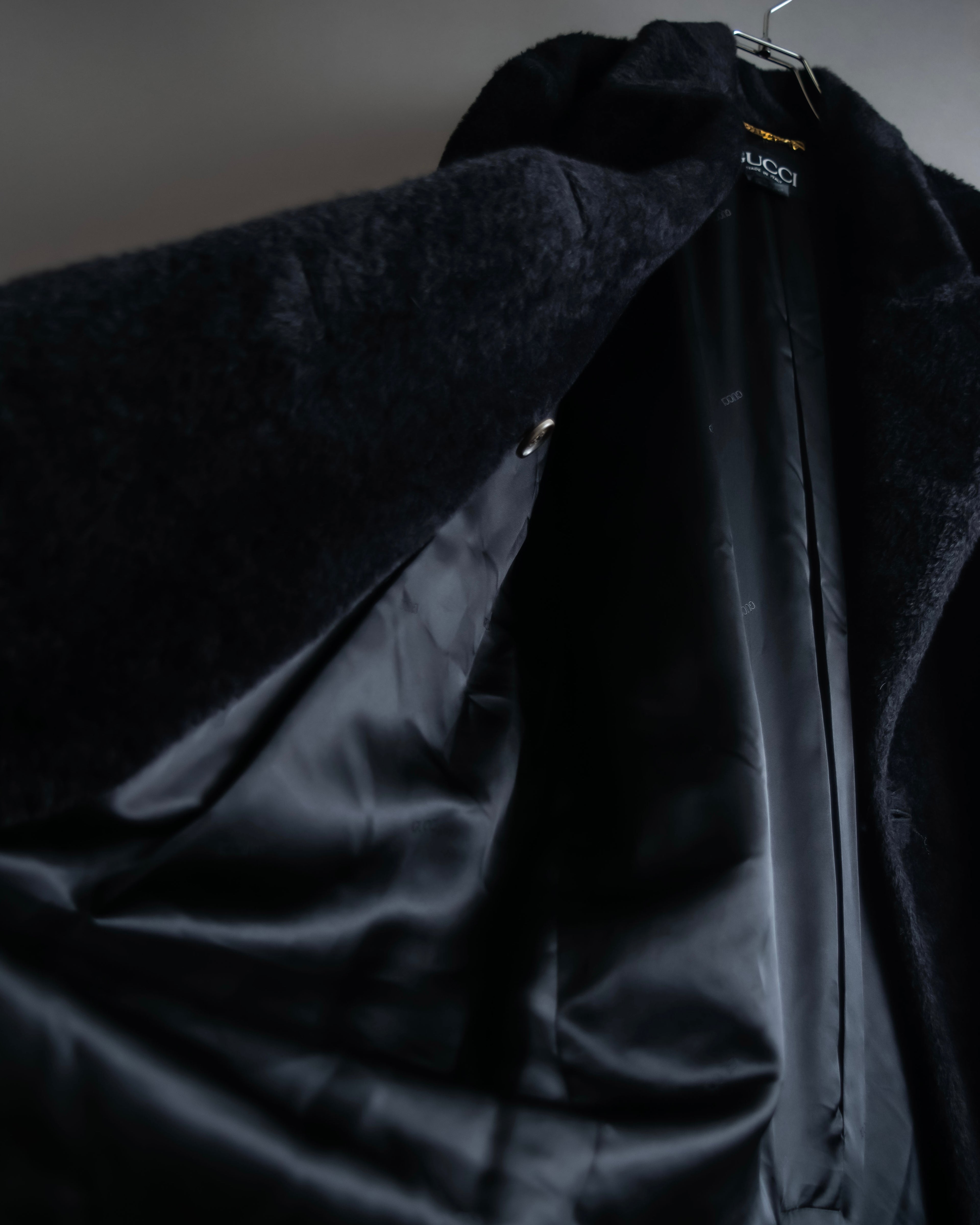 "GUCCI" 80's Gold button design brushed wool long chester coat