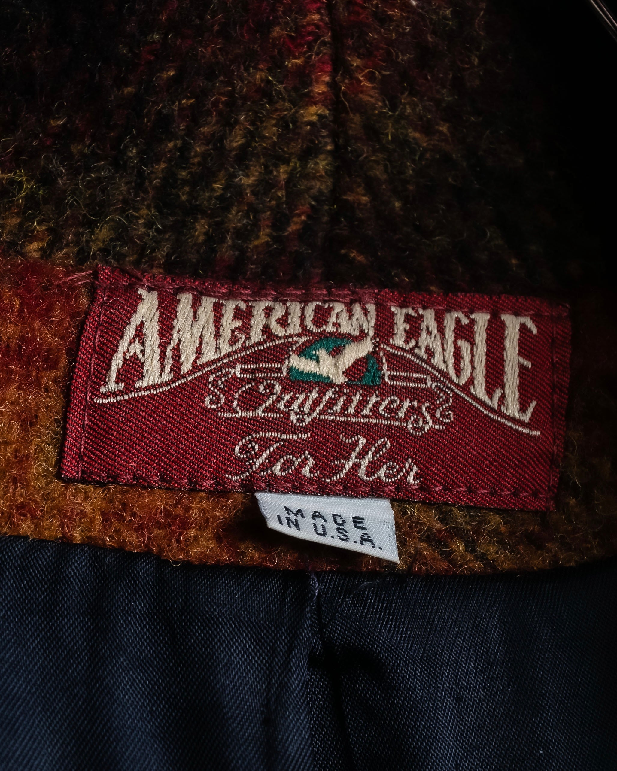 "American Eagle" Warm-colored check pattern shawl collar jacket
