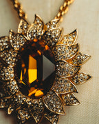 -SPECIAL- “Christian Dior” 80’s-90’s Sunburst amber glass pendant brooch