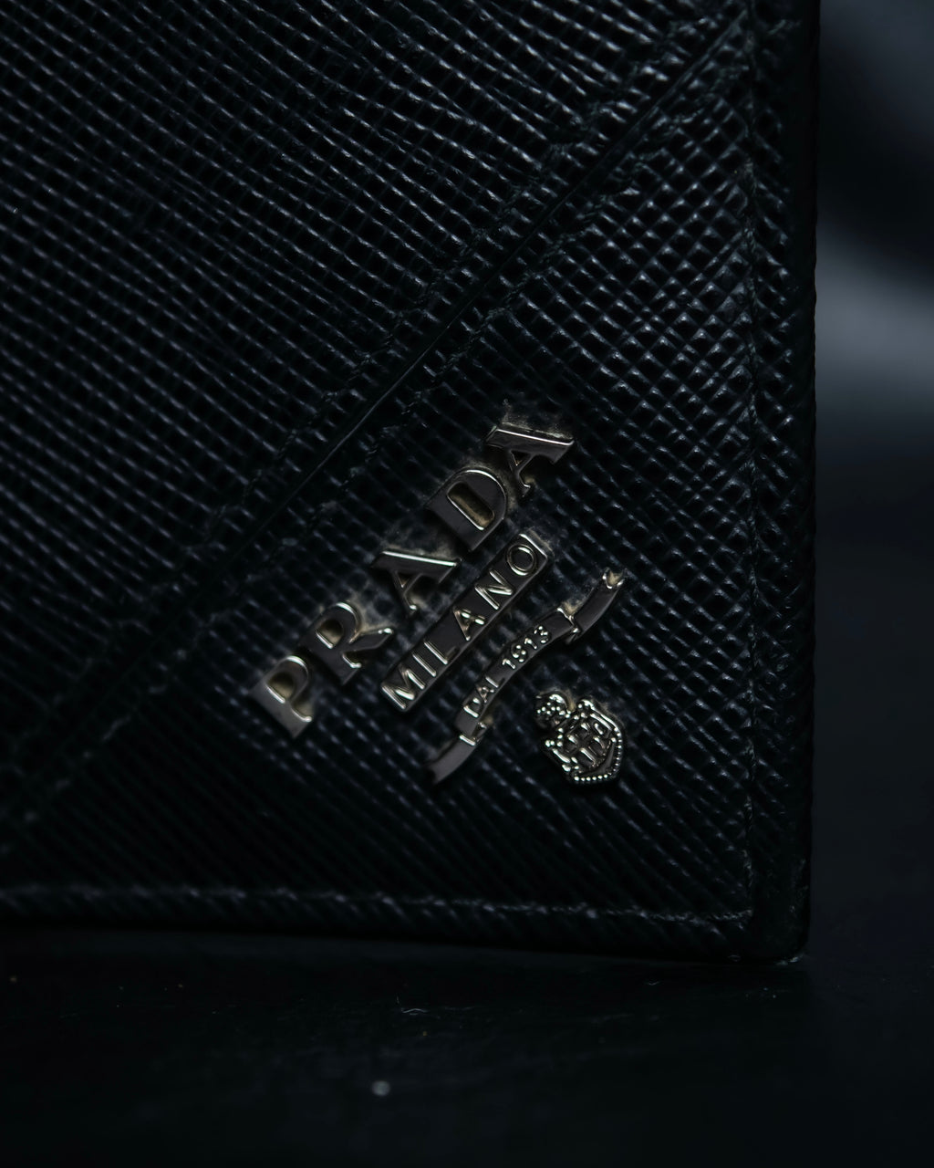 “Prada” Saffiano leather triangle logo wallet
