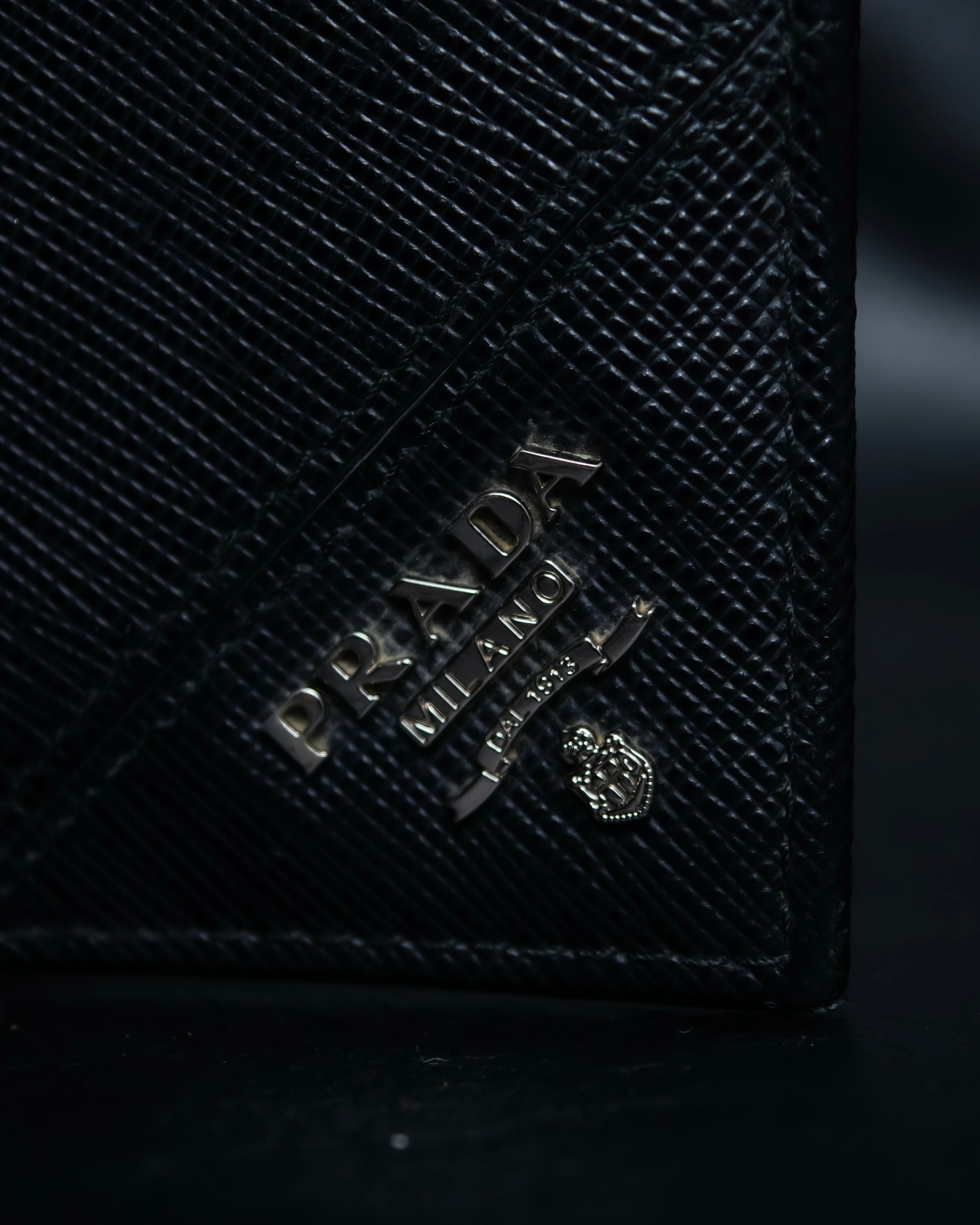 “Prada” Saffiano leather triangle logo wallet
