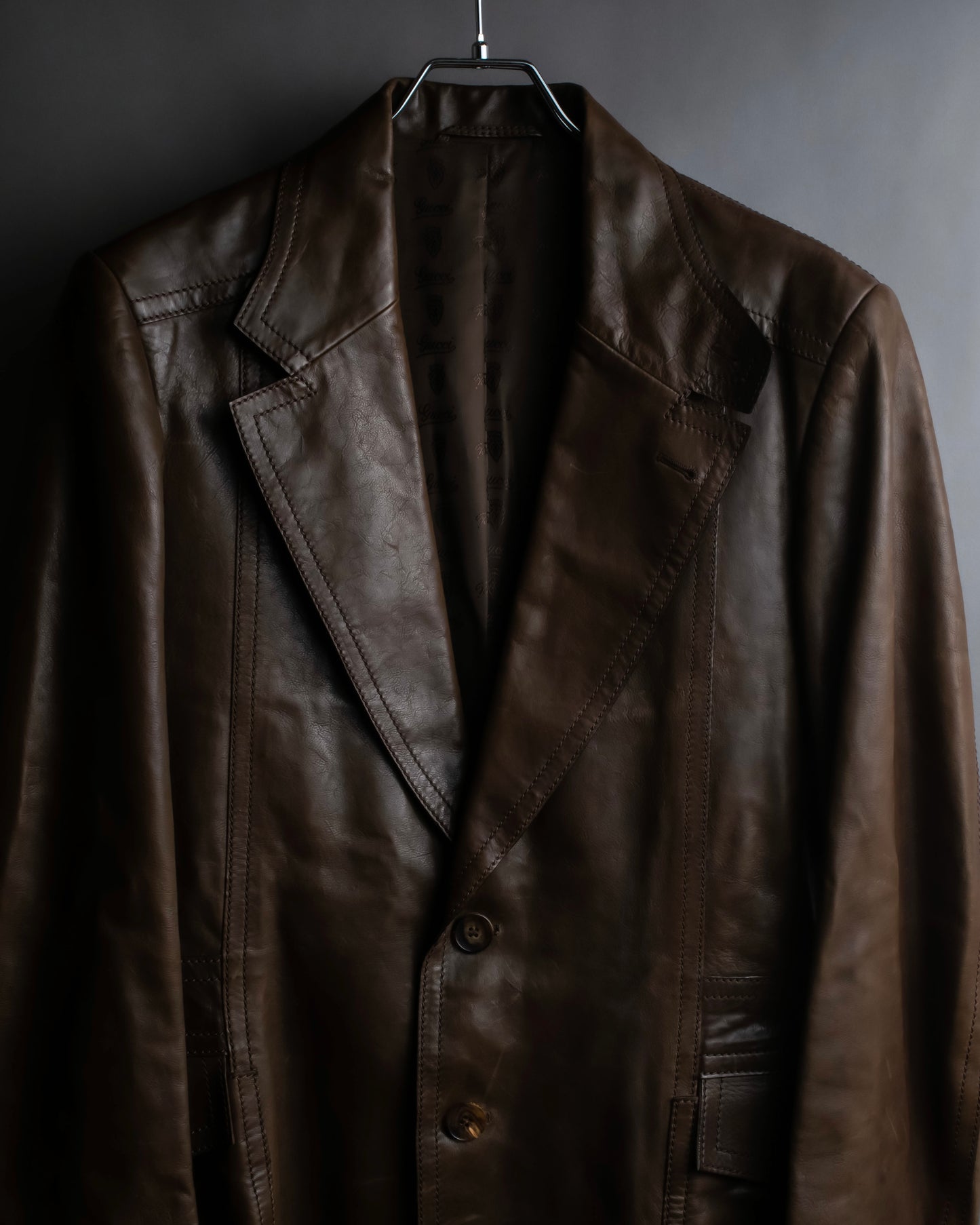 "GUCCI" Oversized calf leather tailored jacket