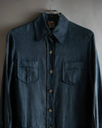 "HERMES" 90's Military detail linen long shirt dress