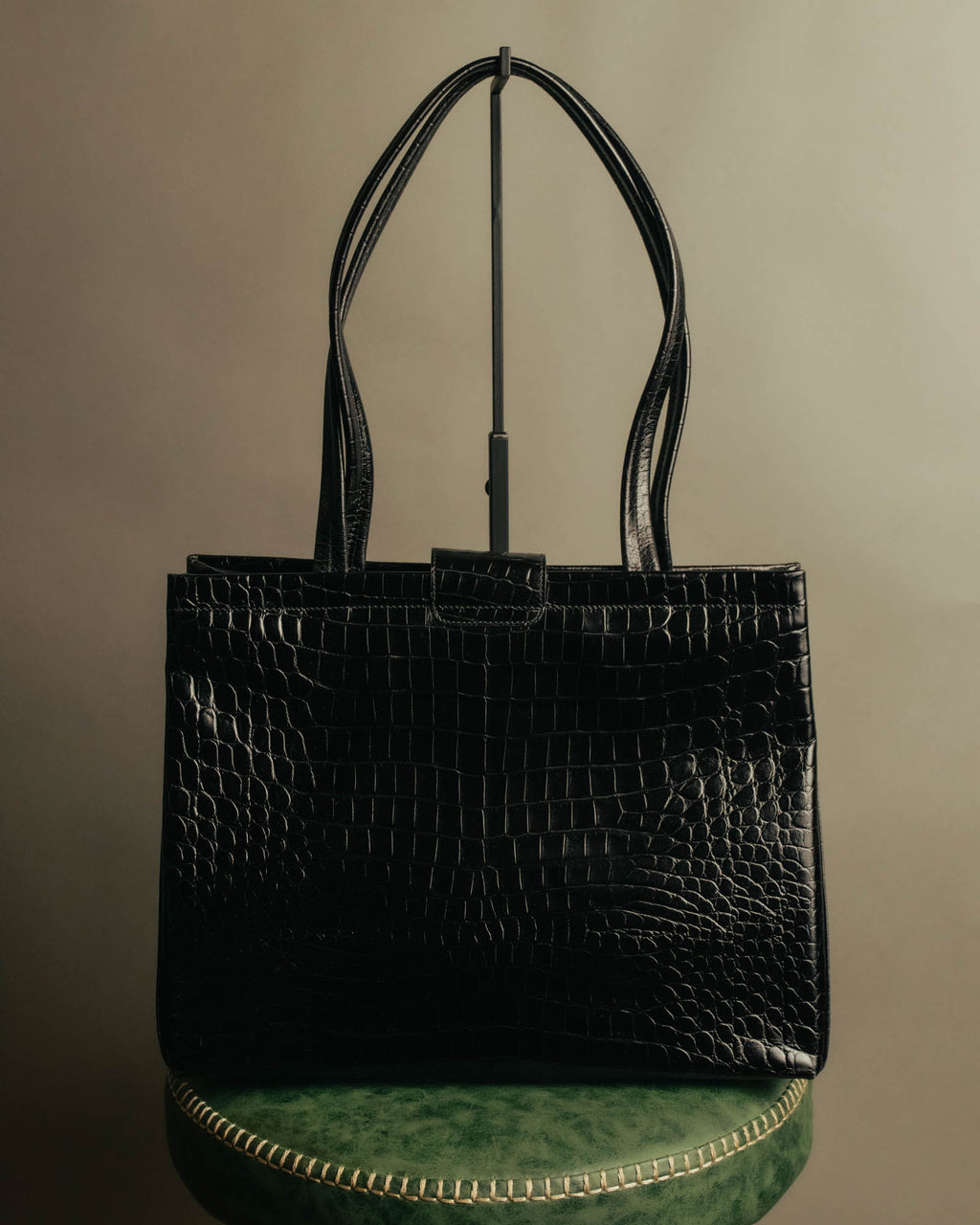 “Salvatore Ferragamo” 90’s-00’s crocodile embossed structured tote bag