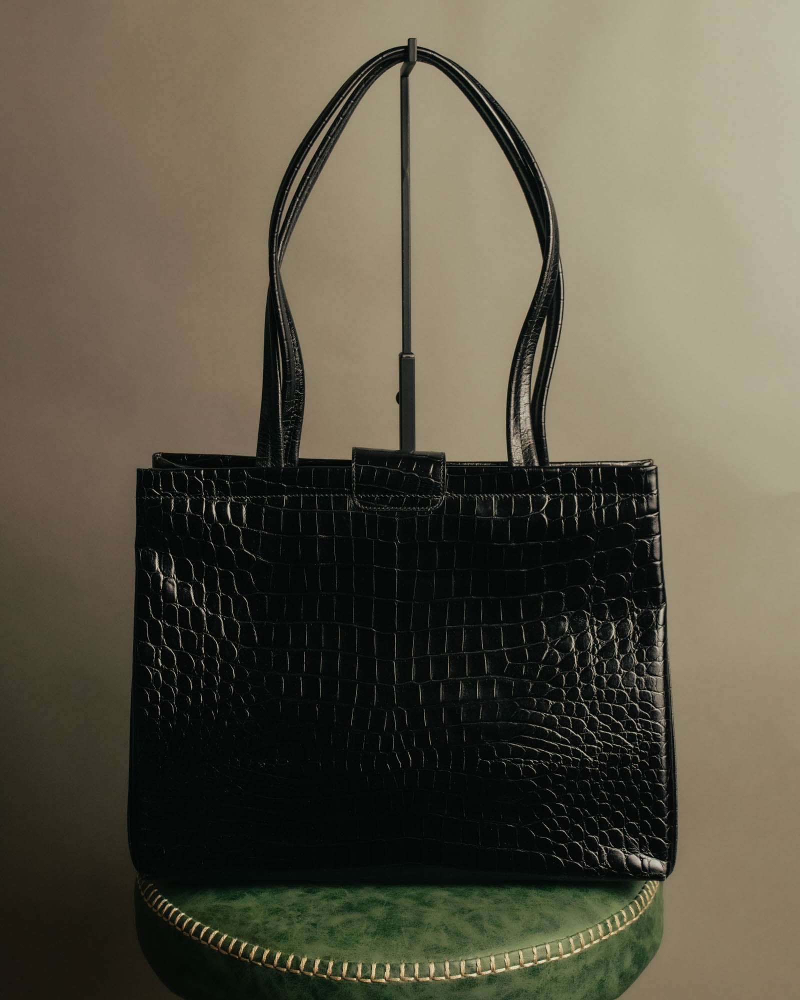 “Salvatore Ferragamo” 90’s-00’s crocodile embossed structured tote bag
