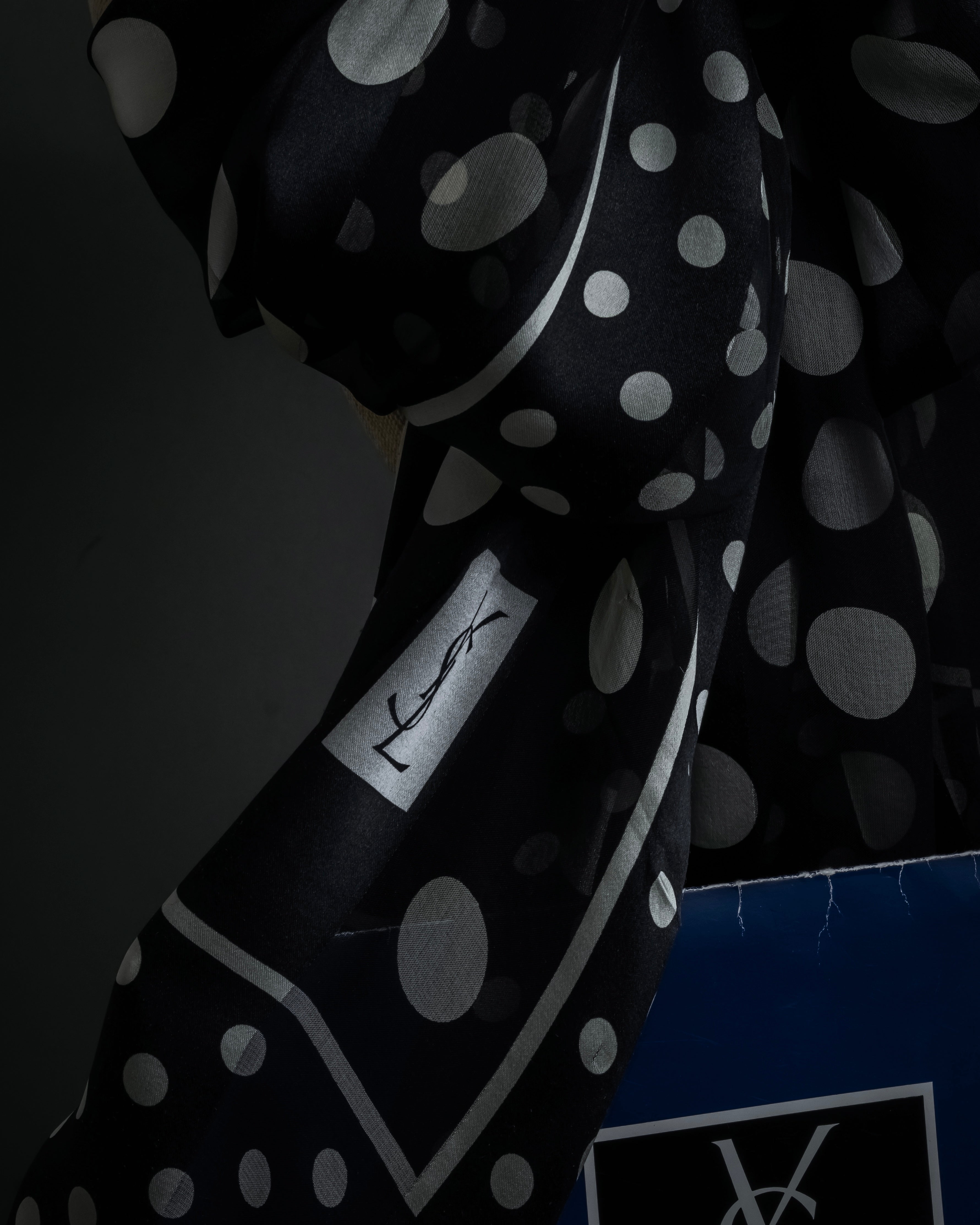 "YVES SAINT LAURENT" Large polka dot silk long scarf