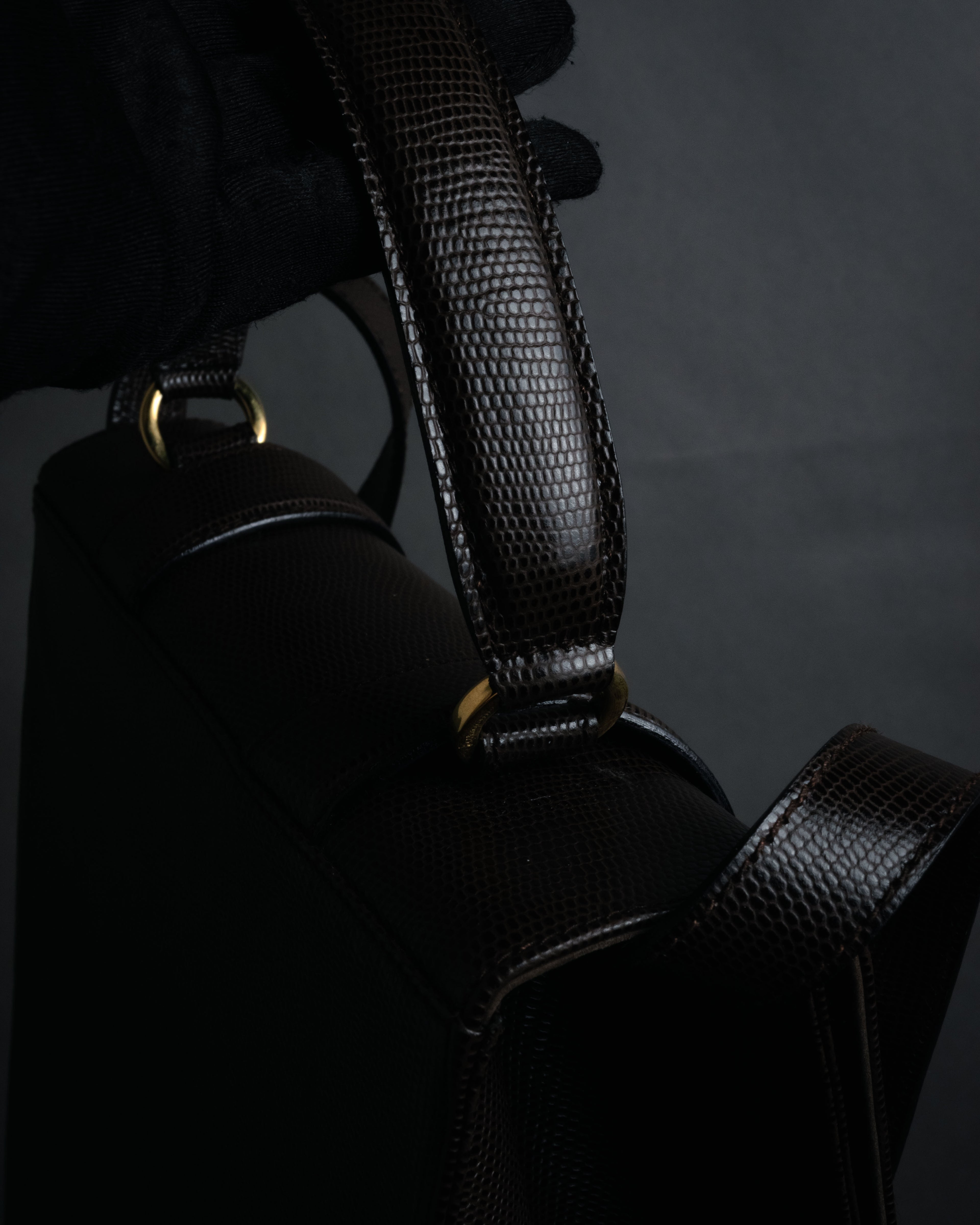 “Salvatore Ferragamo” 90’s Lizard embossed top handle shoulder bag