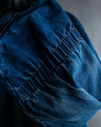 "Vintage gathered sleeve design denim long coat"