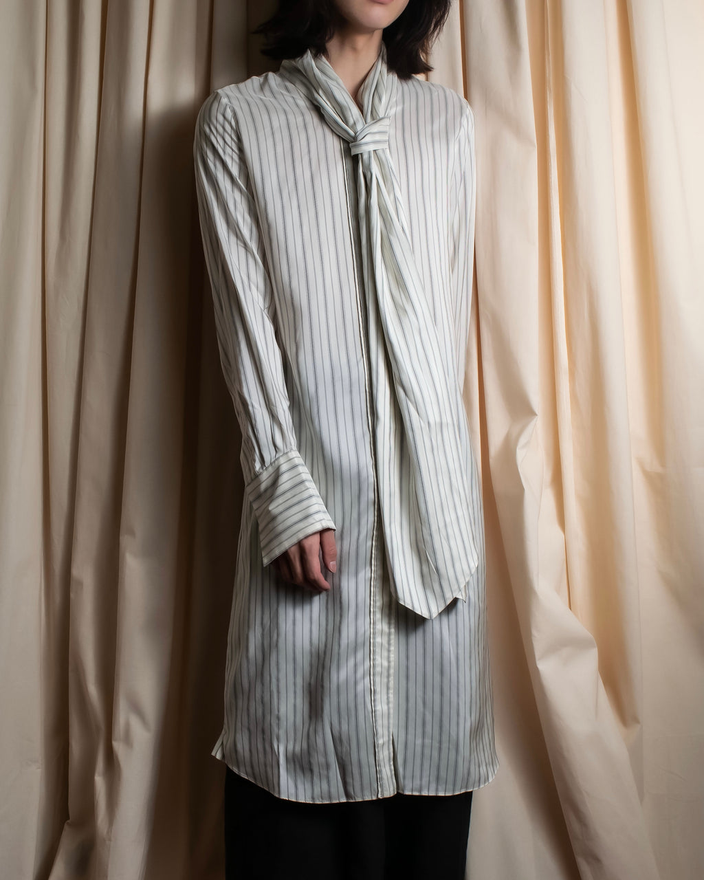 "MAISON MARGIELA" 16SS bowtie design striped long shirt