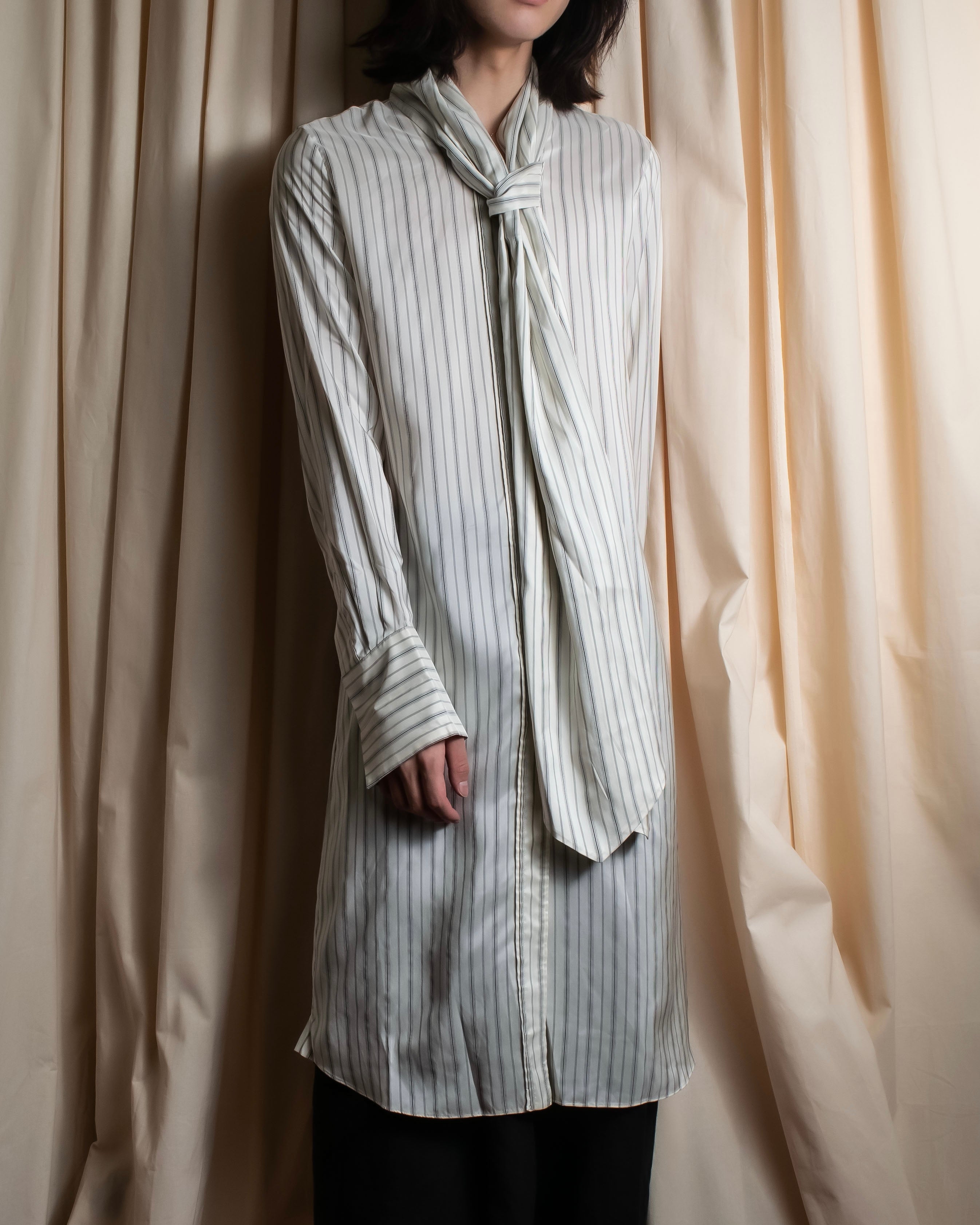 "MAISON MARGIELA" 16SS bowtie design striped long shirt