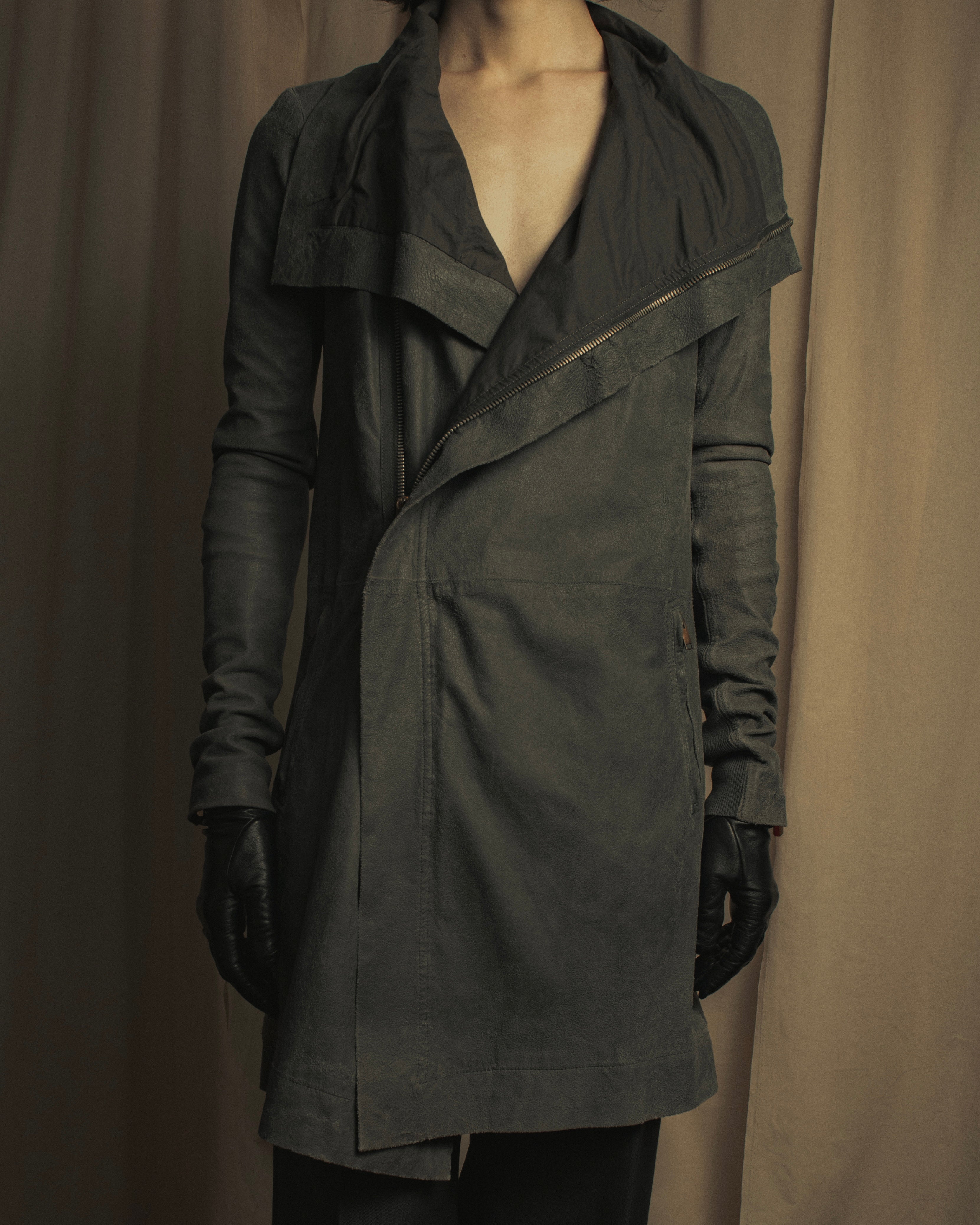 -SPECIAL- "Rick Owens" 13AW Ribbed leather zip-up jacket