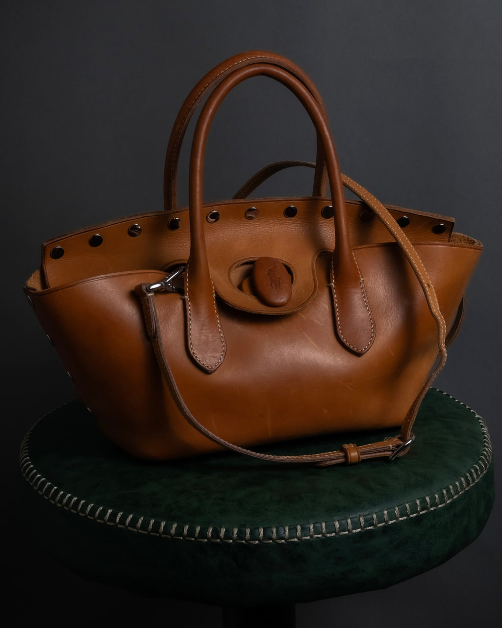 "Ralph Lauren" Metal stud design 2-way leather bag