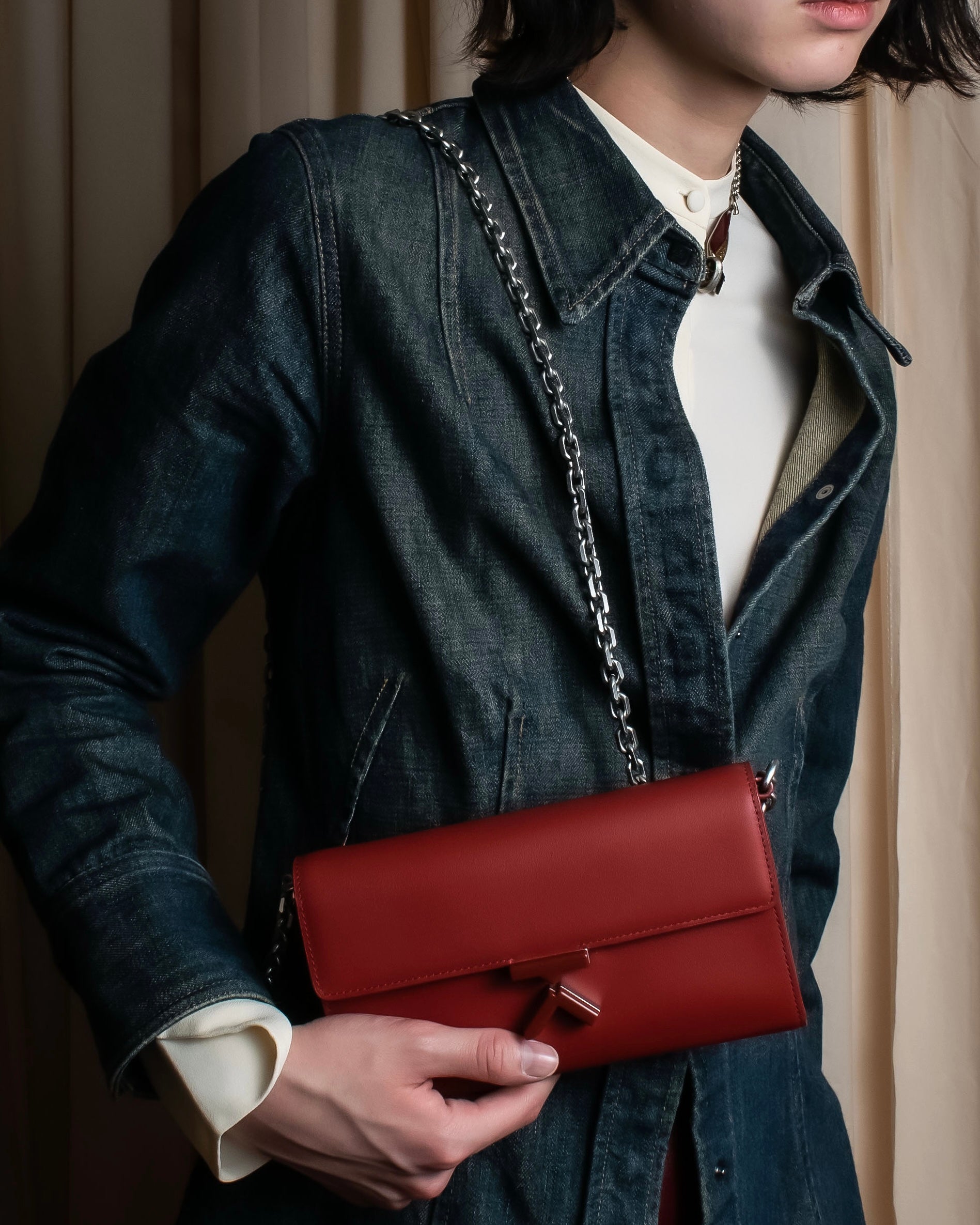 "KENZO" K motif design chain shoulder wallet bag