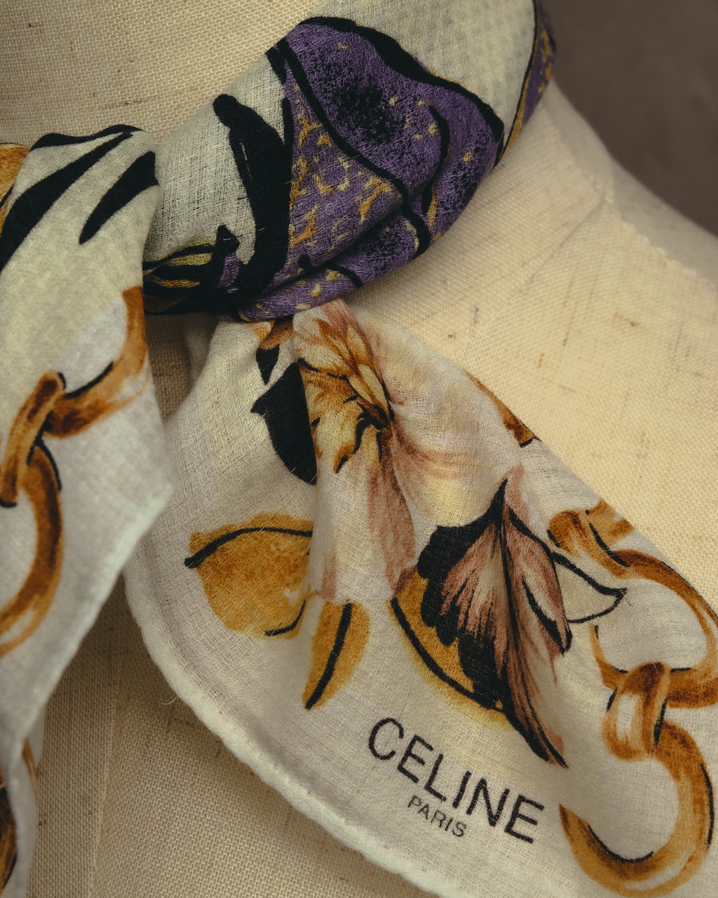 "CELINE" 90's-00's Floral printed cotton scarf