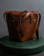 "Salvatore Ferragamo" Gold metal parts brown leather shoulder bag