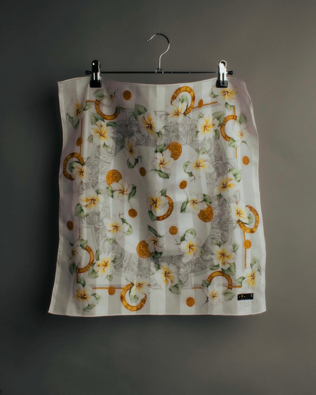 "CELINE" 90's Floral logo cotton square scarf