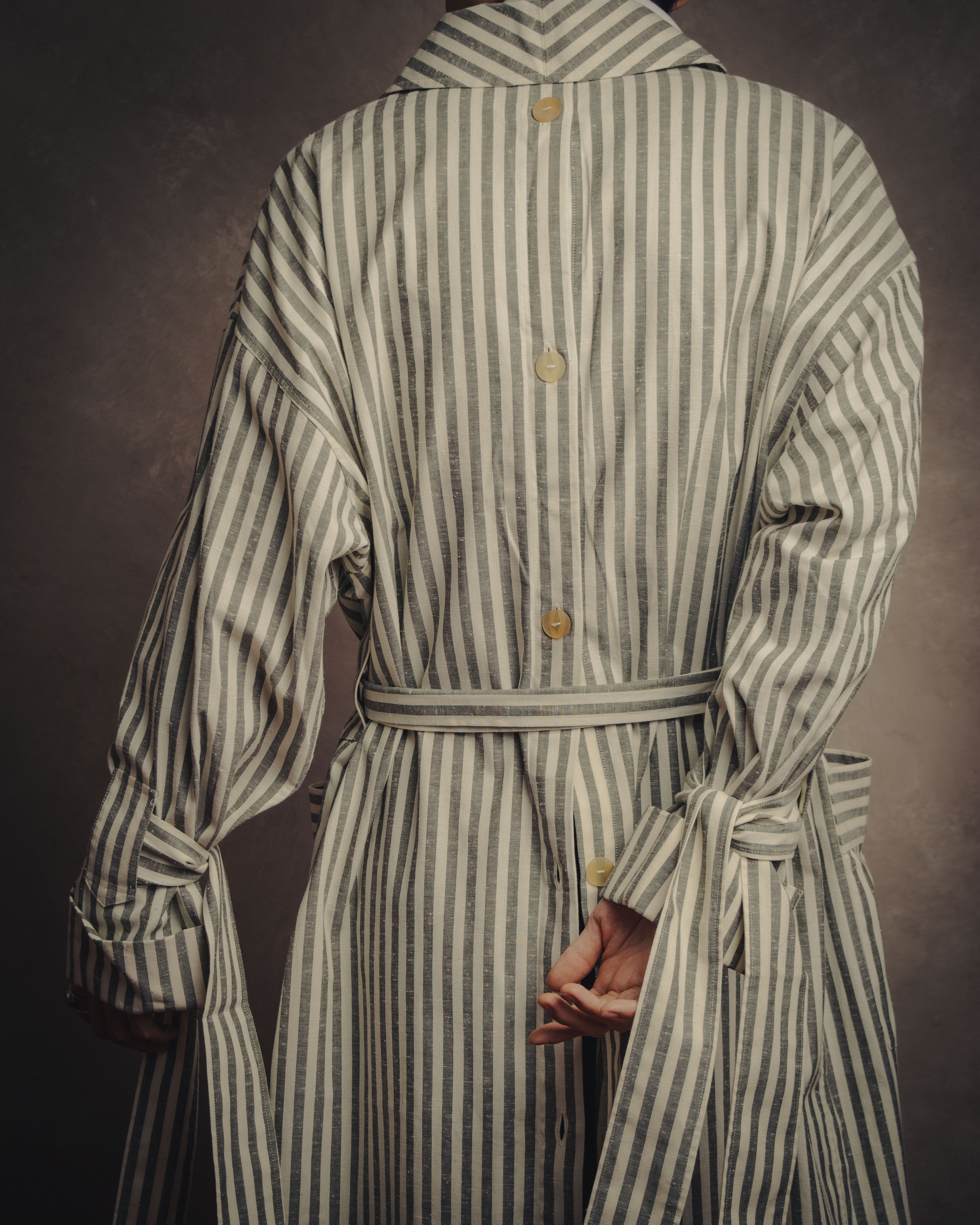 -SPECIAL- “LOEWE” 2010’s striped ribbon sleeve long gown coat