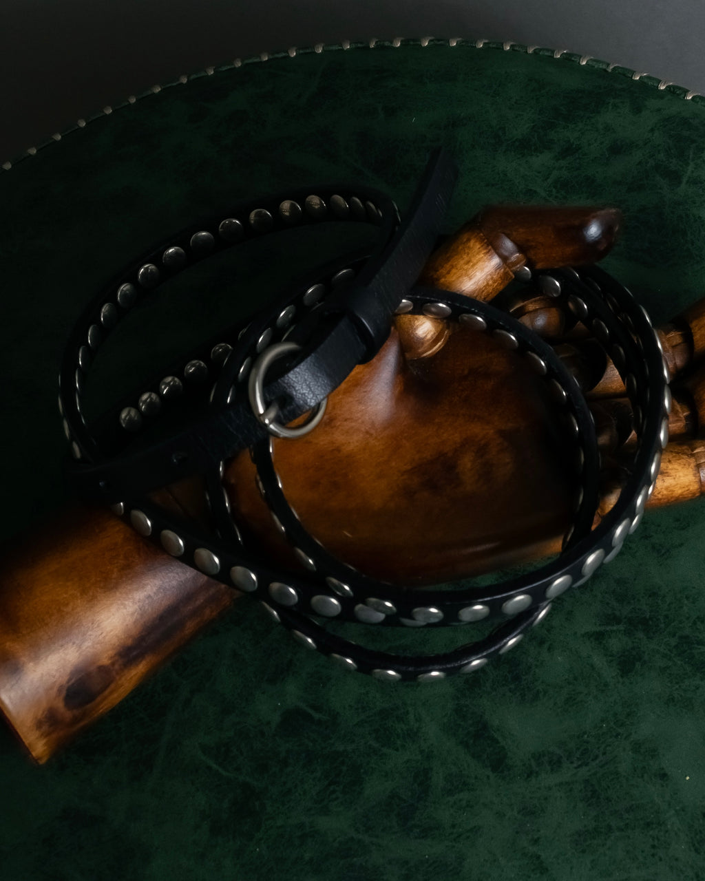 "MIU MIU" Silver metal stud design leather narrow belt