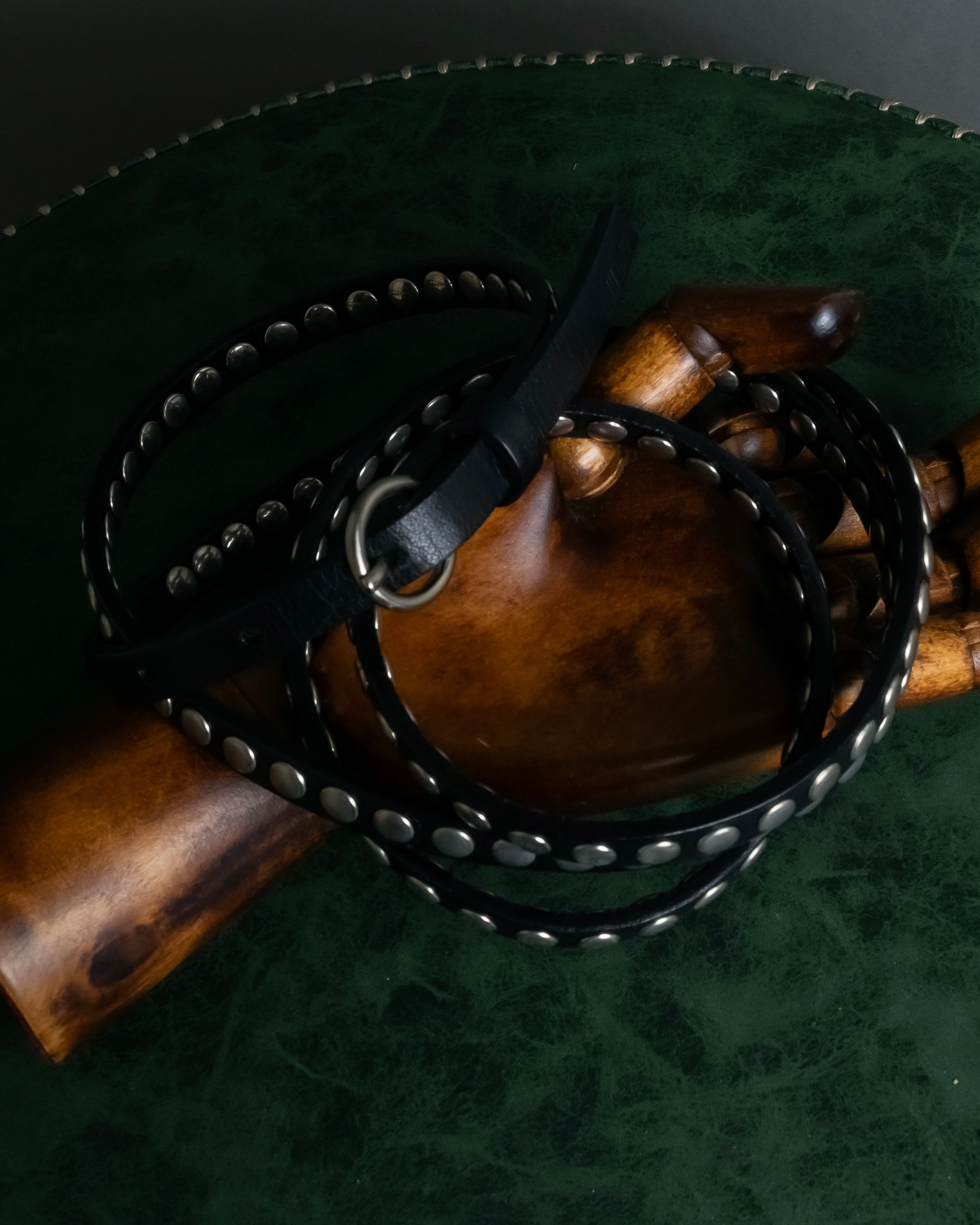 "MIU MIU" Silver metal stud design leather narrow belt