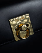 "CELINE" 80's-90's Square silhouette gold parts design leather hand bag