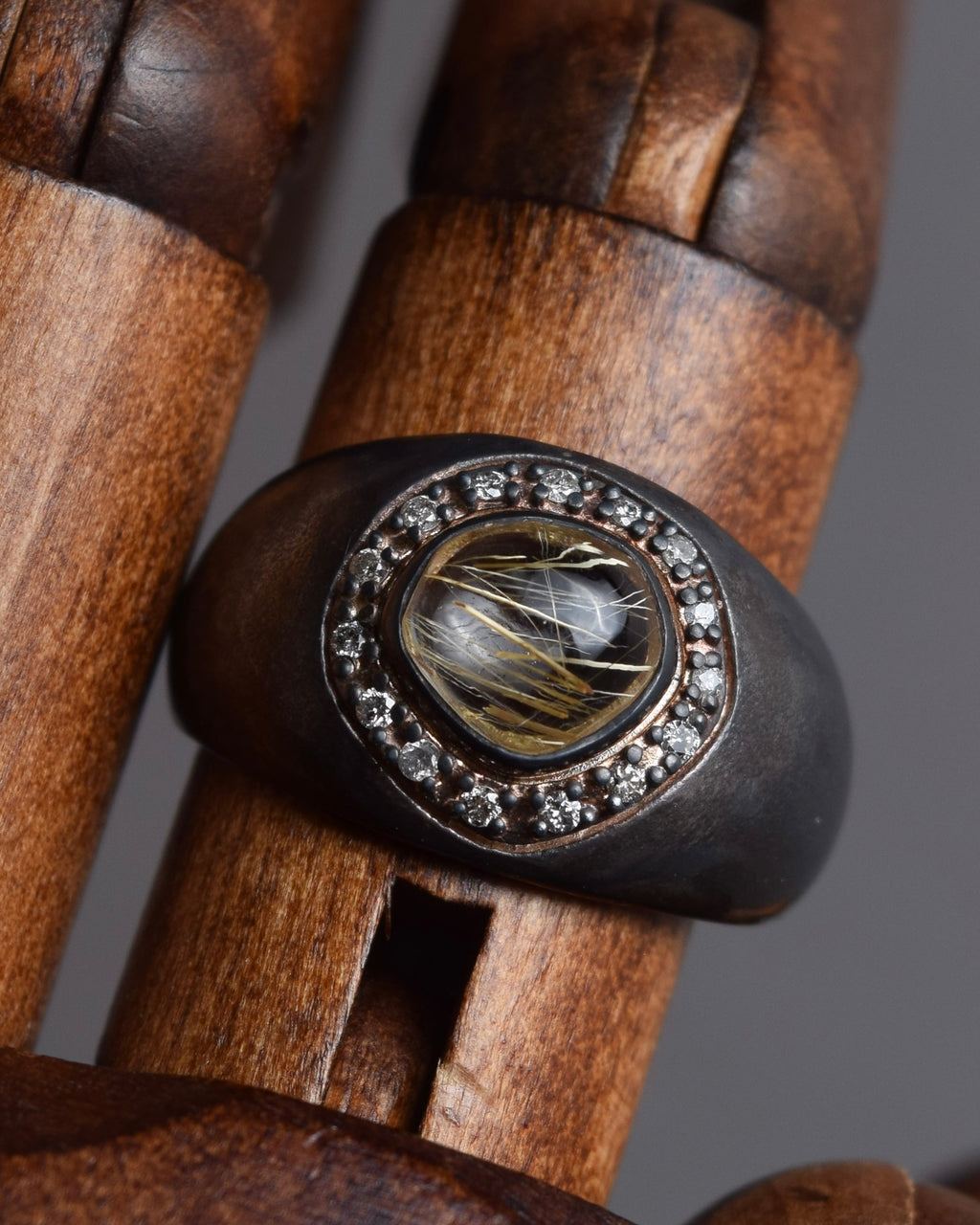 "agete" Rutilated quartz K10 silver coated ring