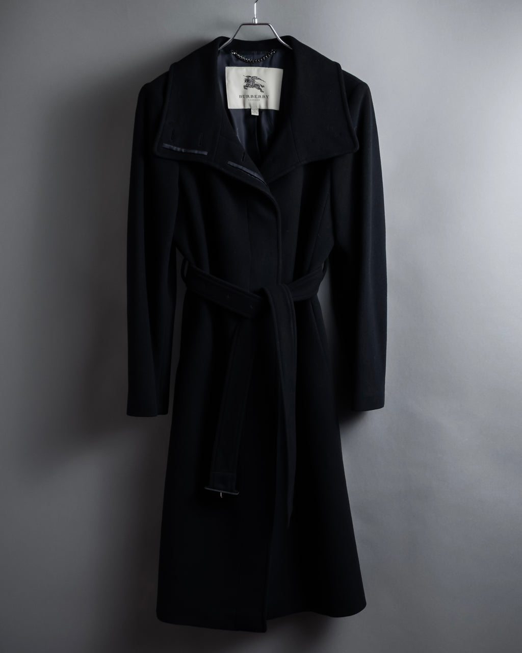 "BURBERRY" Belted design stand collar cashmere mix long coat