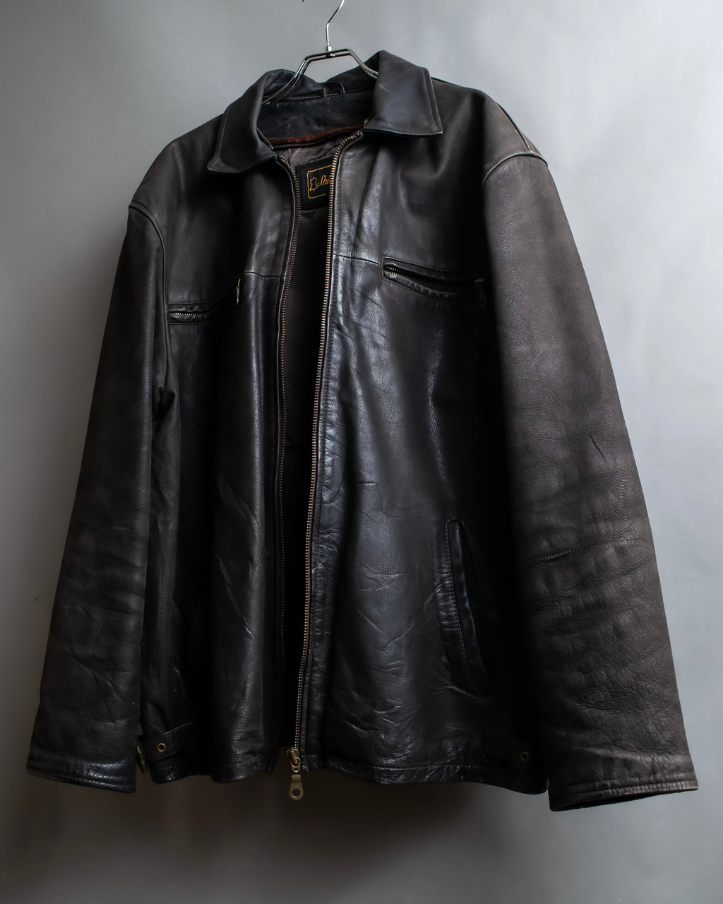 "Vintage oversized zip up leather jacket"